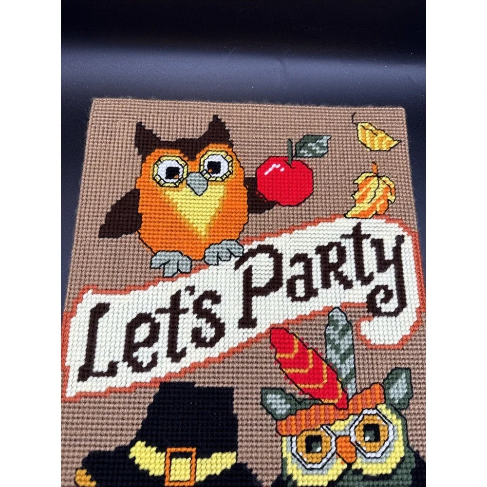 Plastic Canvas November Wall Decor Completed Thanksgiving Owls 12 X 18